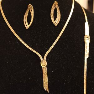 14k Gold Necklace Set with Earrings and Bracelet